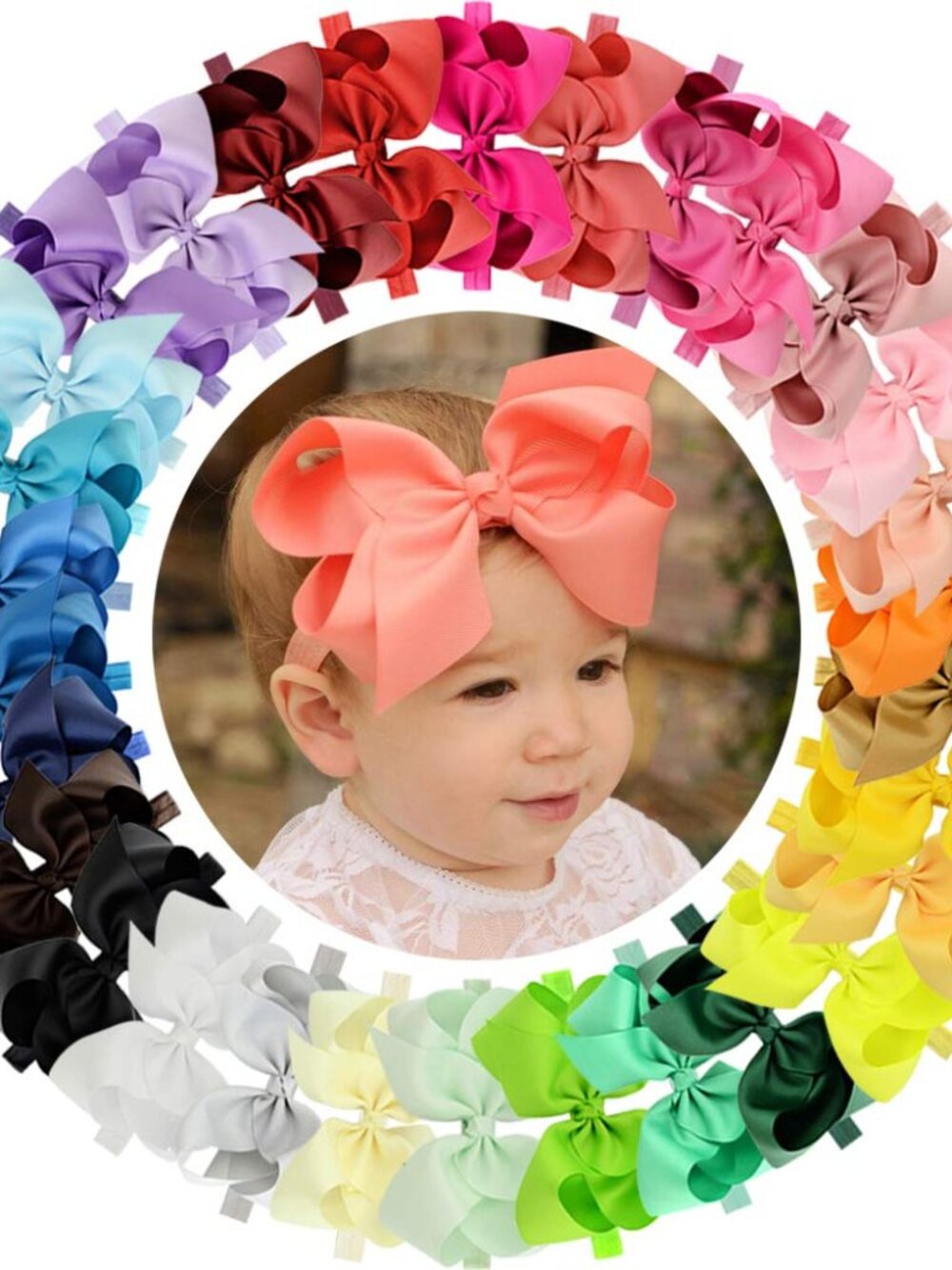 30 Colors 6Inch Big Hair Bows Baby Headbands for Baby Girls